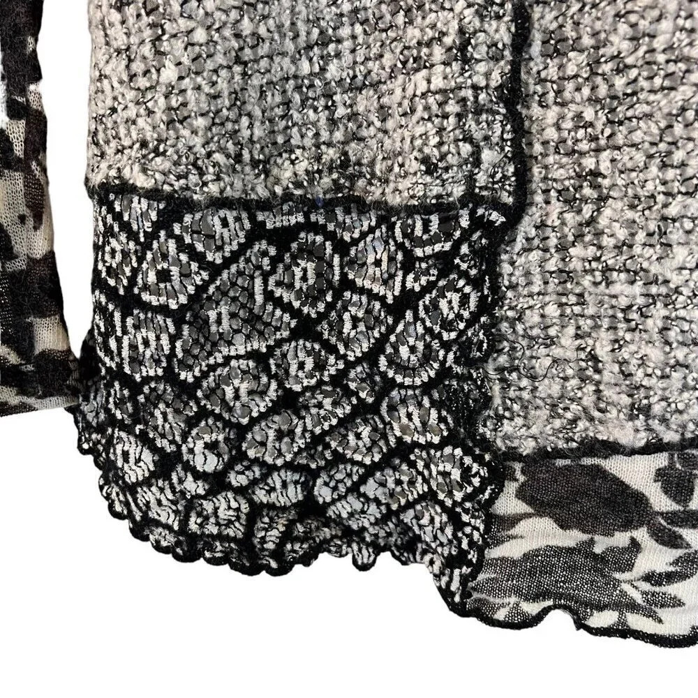 Ali Miles Textured Patchwork Blouse Medium Knit B… - image 8